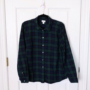 J.Crew Navy & Green Plaid Flannel Button-Up Women’s Size Large